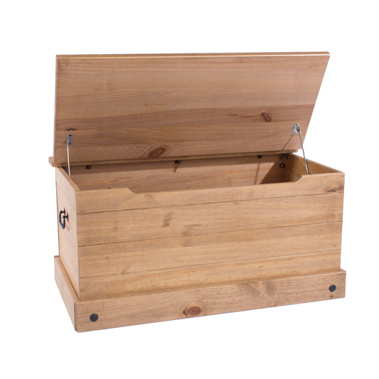 Home Source Solid Pine Wood Ottoman Storage Chest Bedding Box, Natural Finish