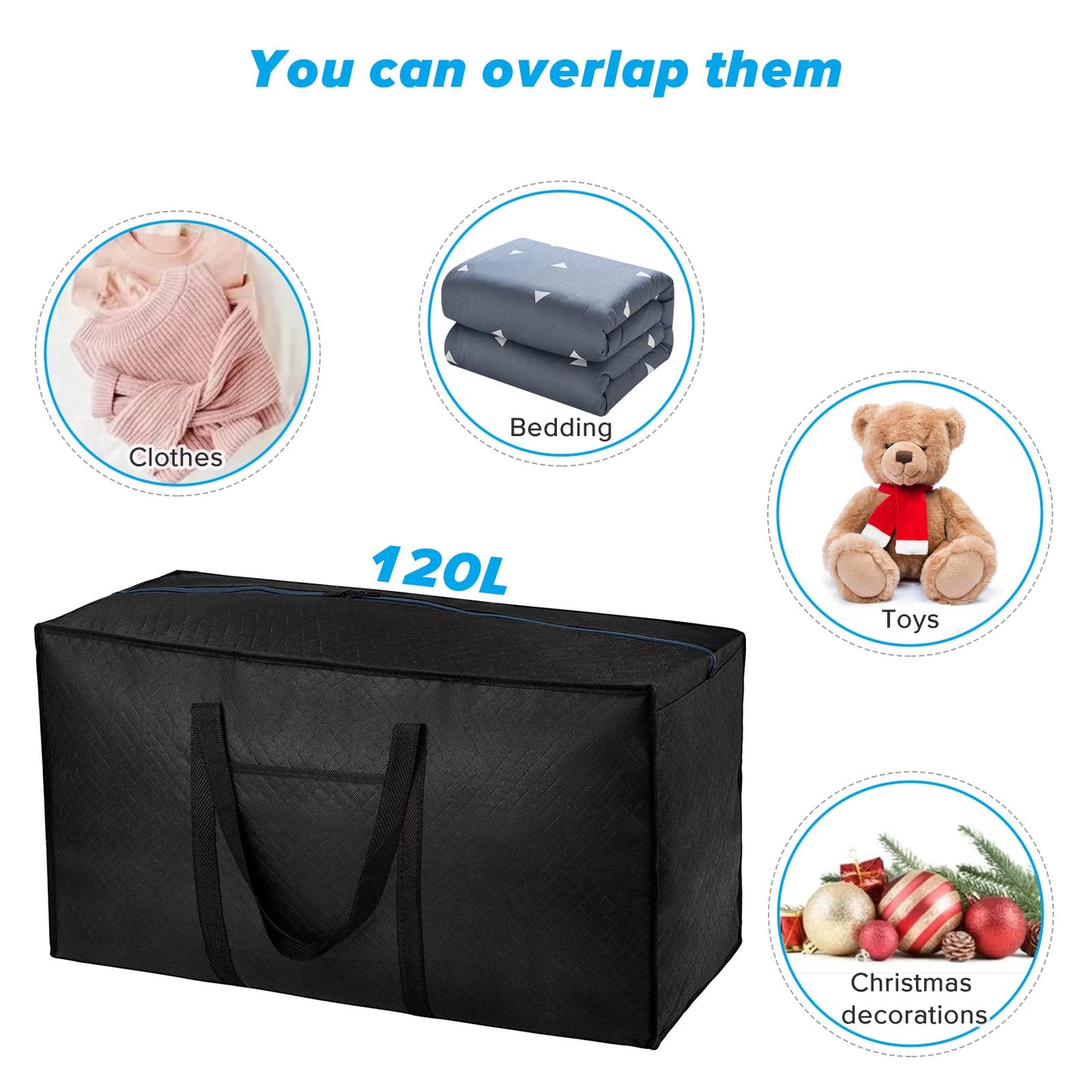 iespell 6 Pack 120L Large Moving Boxes with Lid, Storage Bags, Heavy Duty with Zips and Handles for Moving House, Clothes, Duvet, Underbed
