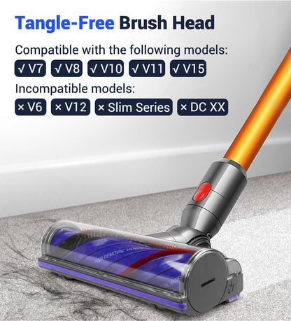 DAMAIYI Upgrade Anti-Tangle Brush Head Compatible with Dyson Vacuum V7, V8, V10, V11, V15 - High Torque 50W Direct Drive Cleaner Head, Head