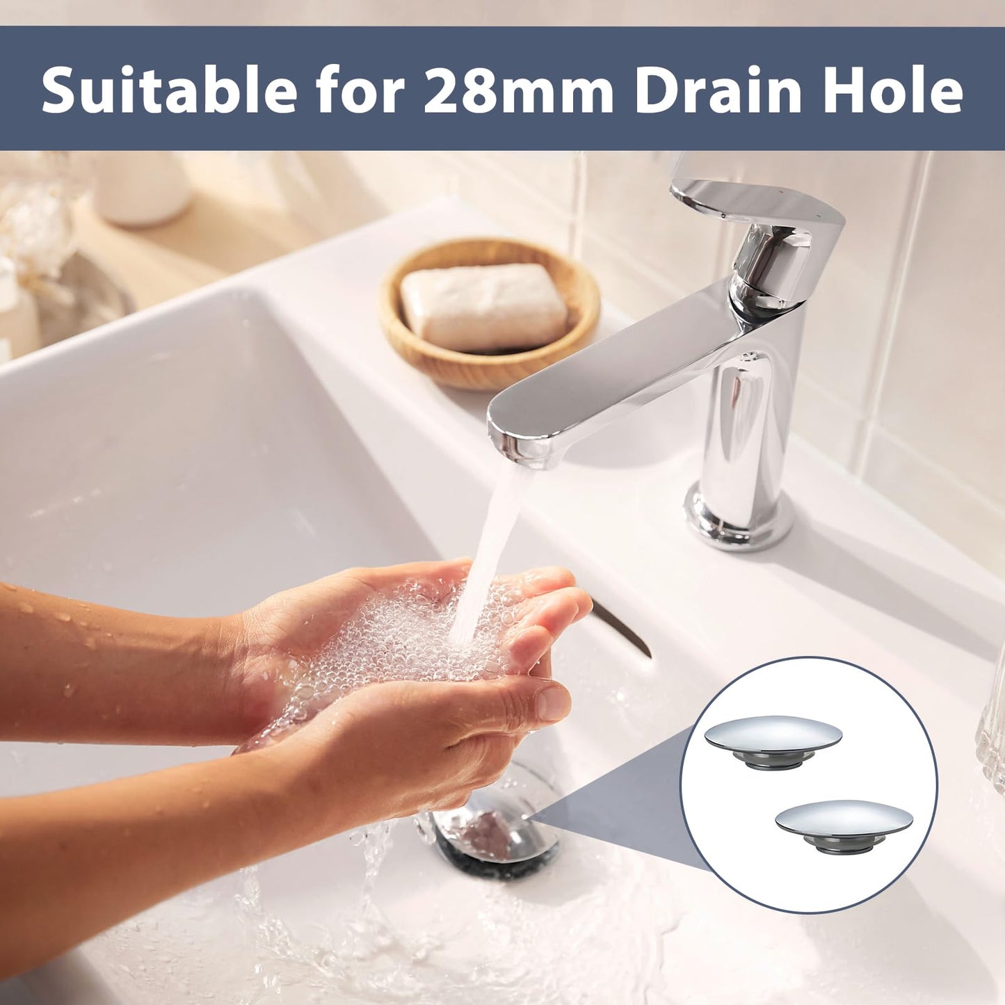 2 Pcs Bathroom Sink Push Button Replacement Parts, Easy Pop Up Bathroom Sink, 66mm Push Button Pop Up Sink Waste Drain Stopper