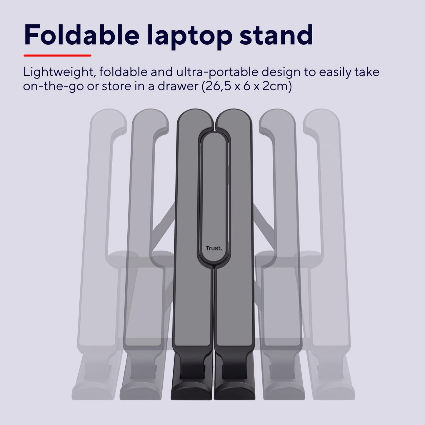 Trust Primo Portable Laptop Stand for Desk, 16” Foldable Laptop Riser, Grey