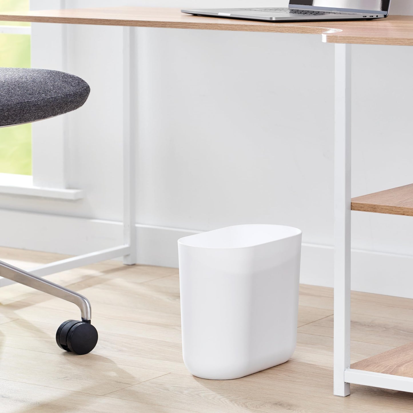 iDesign Compact Bathroom Bin, Slim Plastic Bin for Bathroom, Bedroom or Office Waste, Durable Bin with Sleek and Elegant Design, White