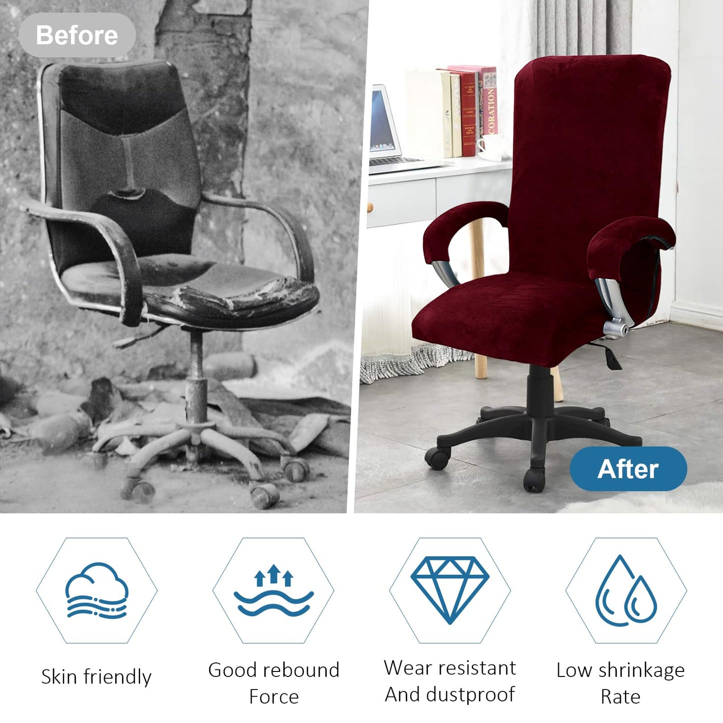 YushengTai Velvet Office Chair Cover, Chair Covers with Armrest, Seat Cover, Office Chair, High Back Seat Cover, Gaming Chair Cover