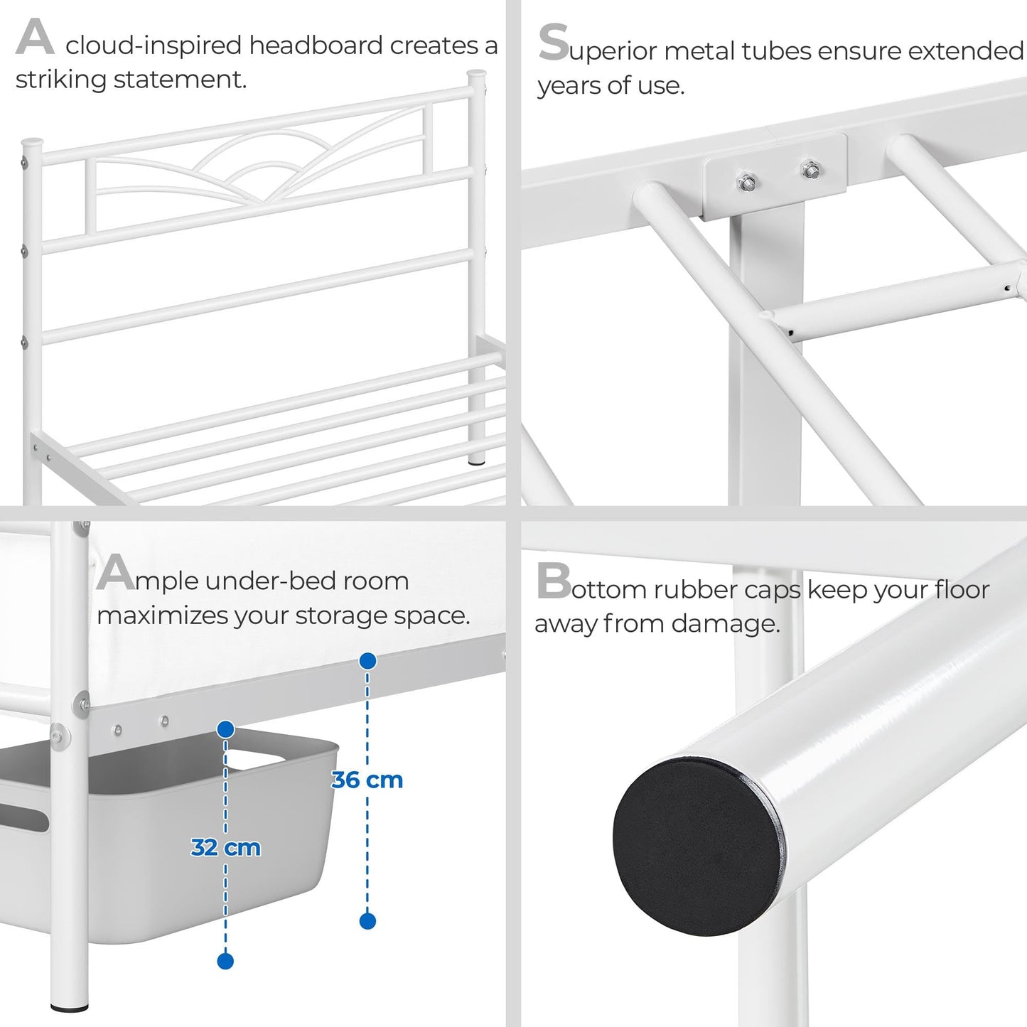 Yaheetech 3ft Single Metal Bed Frame with Cloud-inspired Design, White