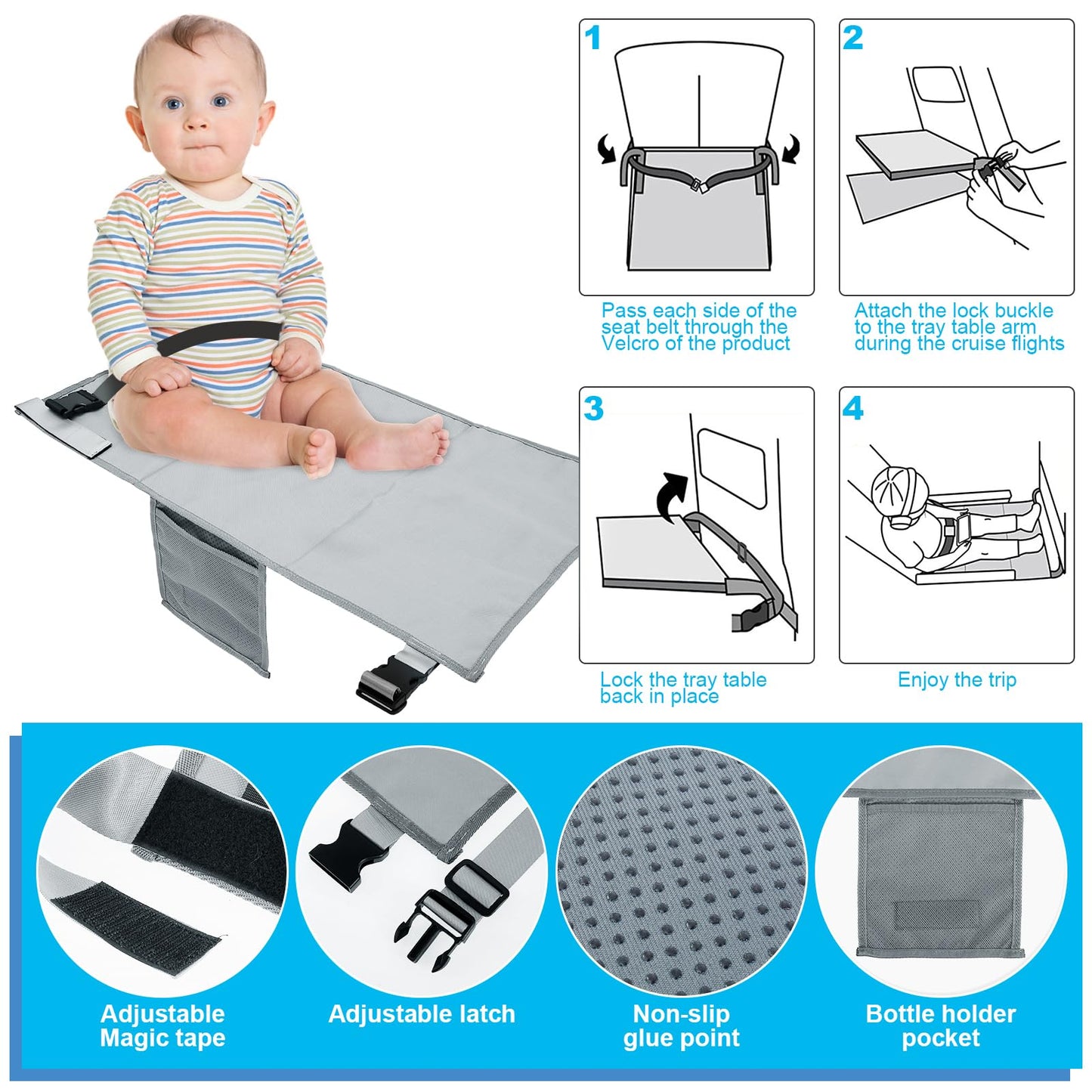 NIHUIFDPY Toddler Airplane Bed, Portable Airplane Foot Hammock for Kids, Grey