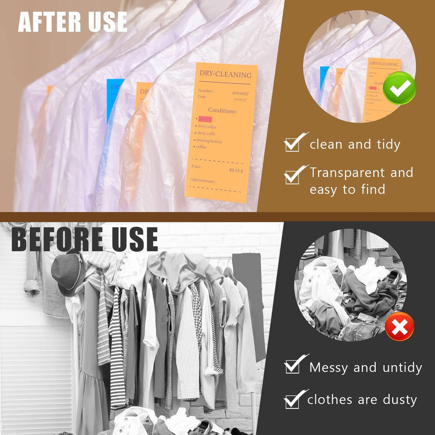 20 Pack Plastic Garment Bags Clear Clothes Covers 35.4inch Garment Bags for Hanging Clothes Dry Cleaner Bags Dust-proof Garment Covers for Home