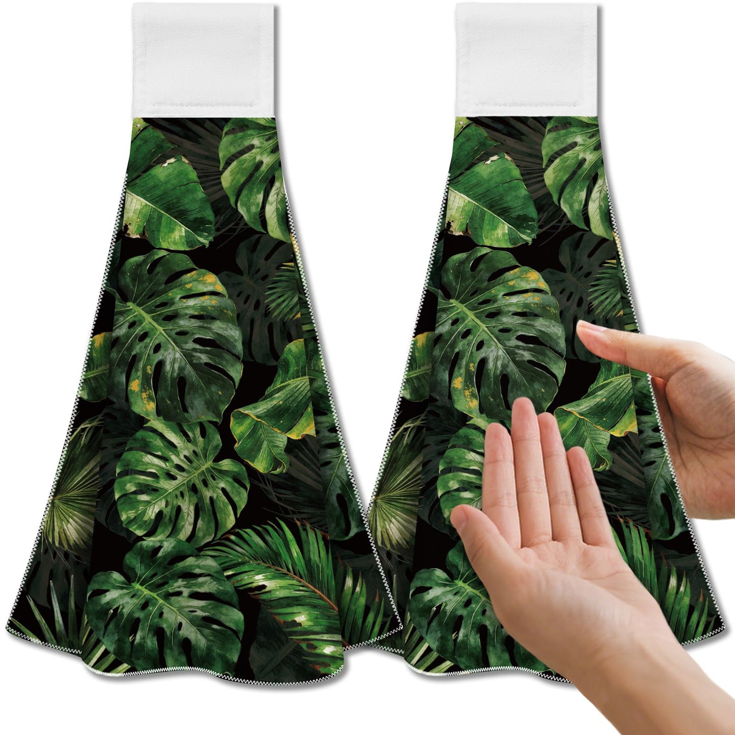 CUTHOLLOW 2 Pcs Tropical Monstera Deliciosa Hanging Kitchen Towels with Loop