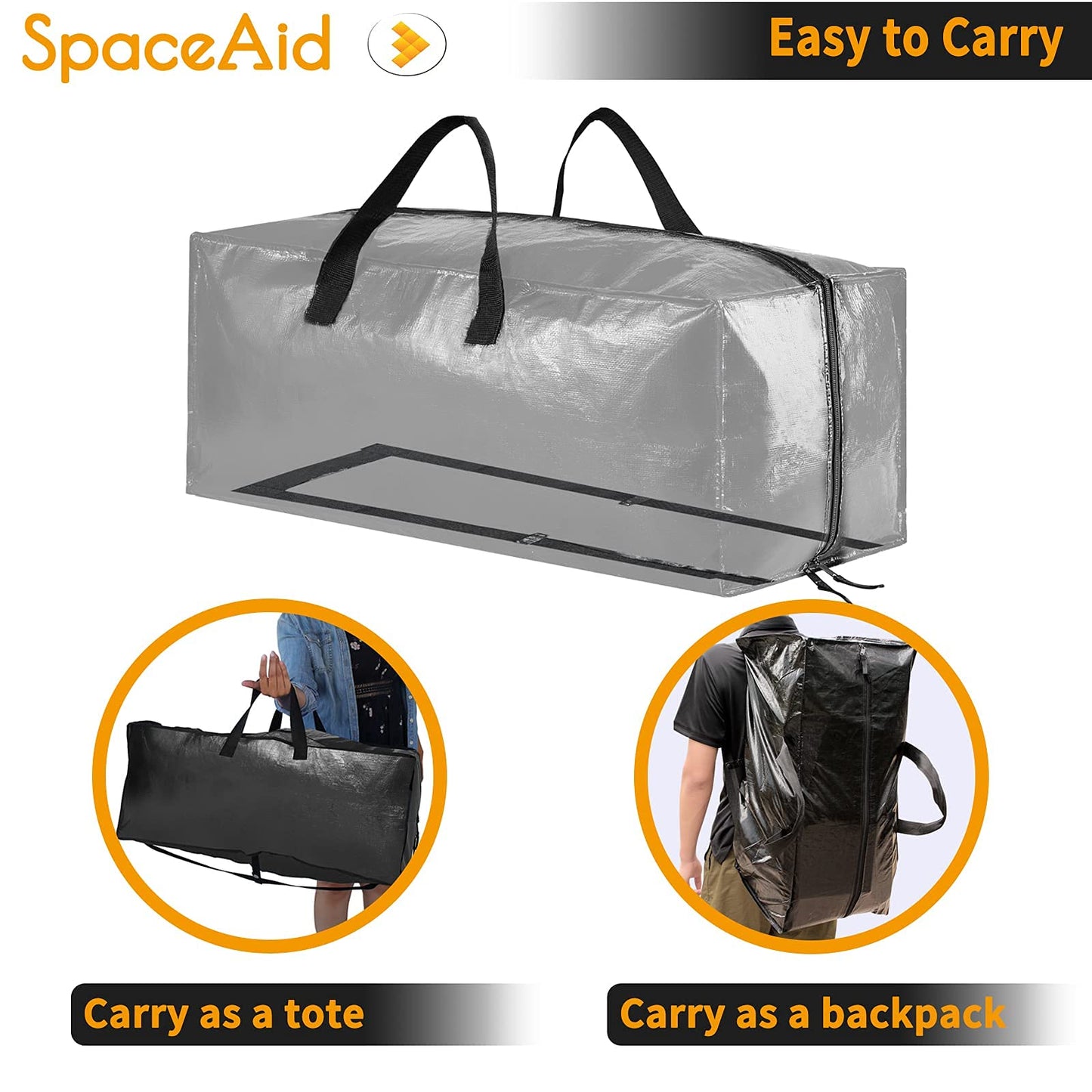 SpaceAid Heavy Duty Moving Bags, Extra Large Storage Totes W/Backpack Straps Strong Handles & Zippers, Alternative to Moving Boxes