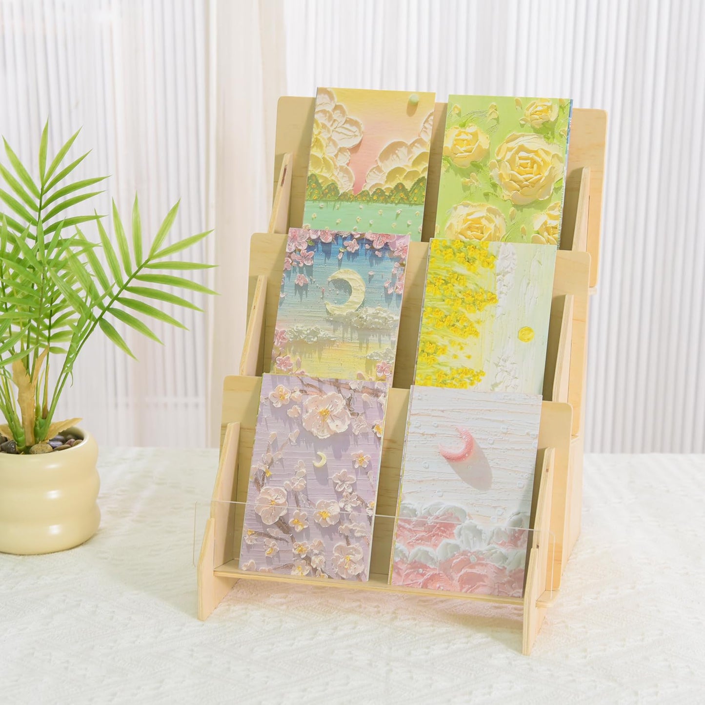 SSYYGET Greeting Card Display Stand, 3 Tier Postcard Display Stand, Portable Card Display Rack, Wooden Retail Display Holder, Magazine Organizer Rack