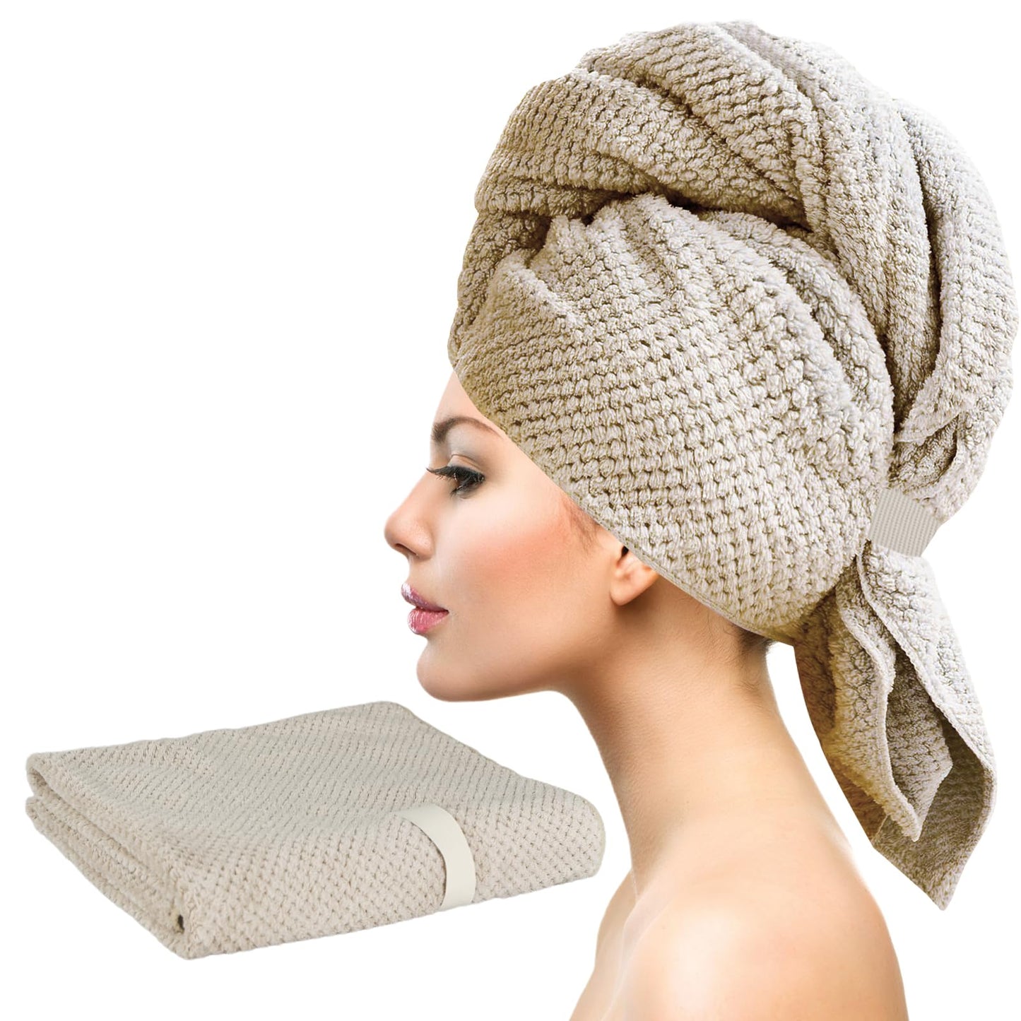 YRVCT Large Hair Turban Towel Wrap for Women, Quick Dry Super Absorbent Hair Drying Towel,Girls Anti Frizz Hair Drying Towel with Elastic Strap for