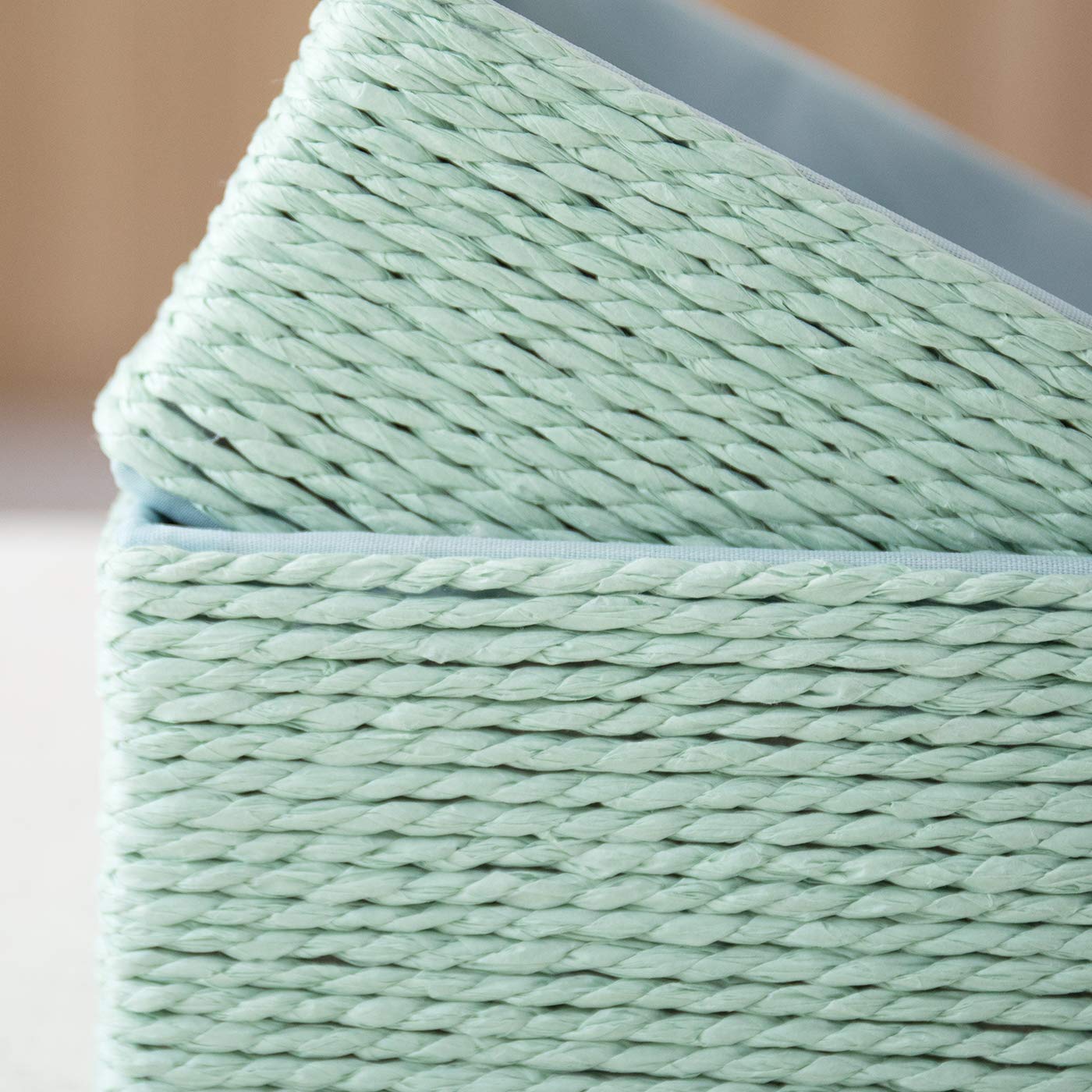 LA JOLIE MUSE Paper Rope Woven Storage Basket Set of 4 with Fabric Liner, Stackable Multipurpose Organizer Bin, Mint Green