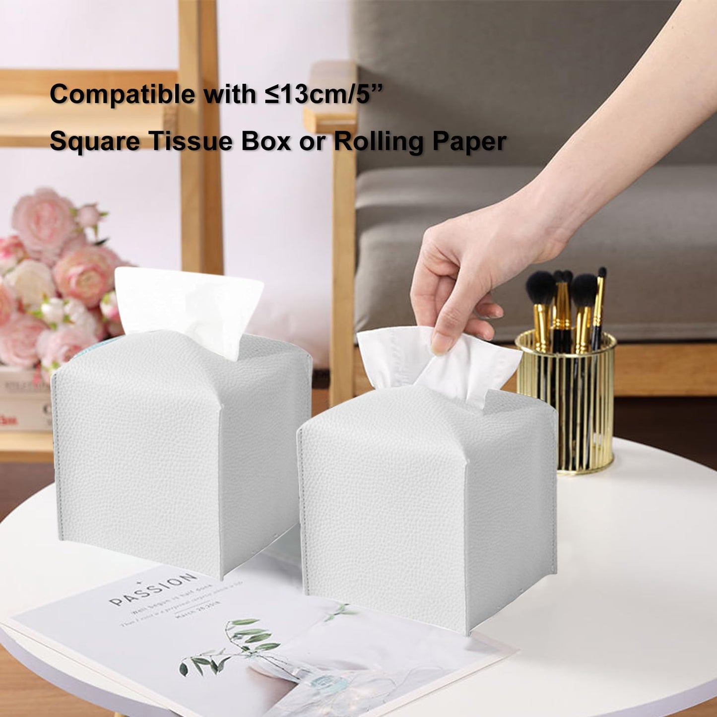 KASESSS 2 Pcs PU Leather Tissue Box Covers, Square Modern Collapsible Decorative Napkin Dispenser for Home Office Hotel Car