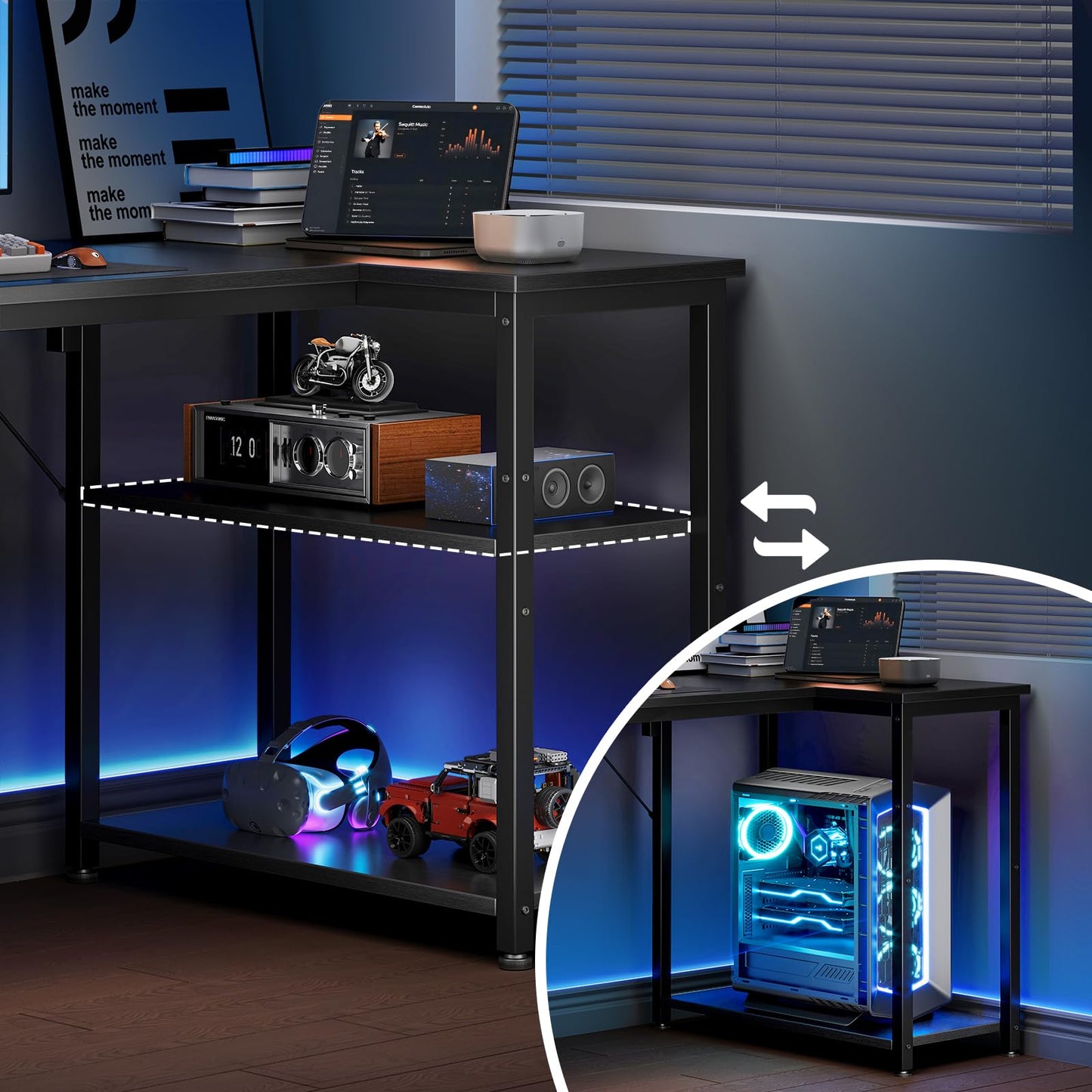 Coleshome L Shaped Gaming Desk for Small Space, 100x70 cm Black