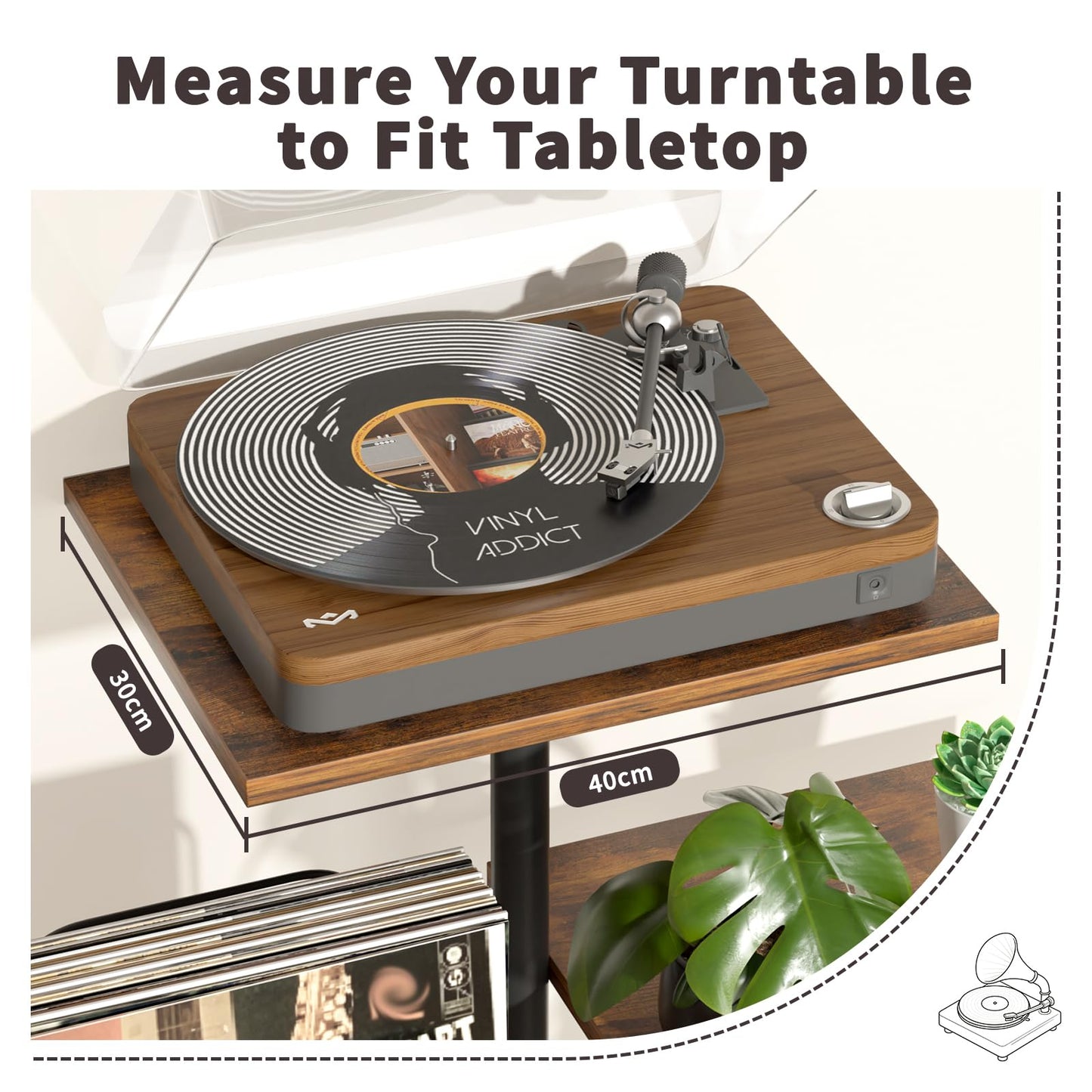 Bikoney Botanical Record Player Stand with LP Vinyl Display Shelf