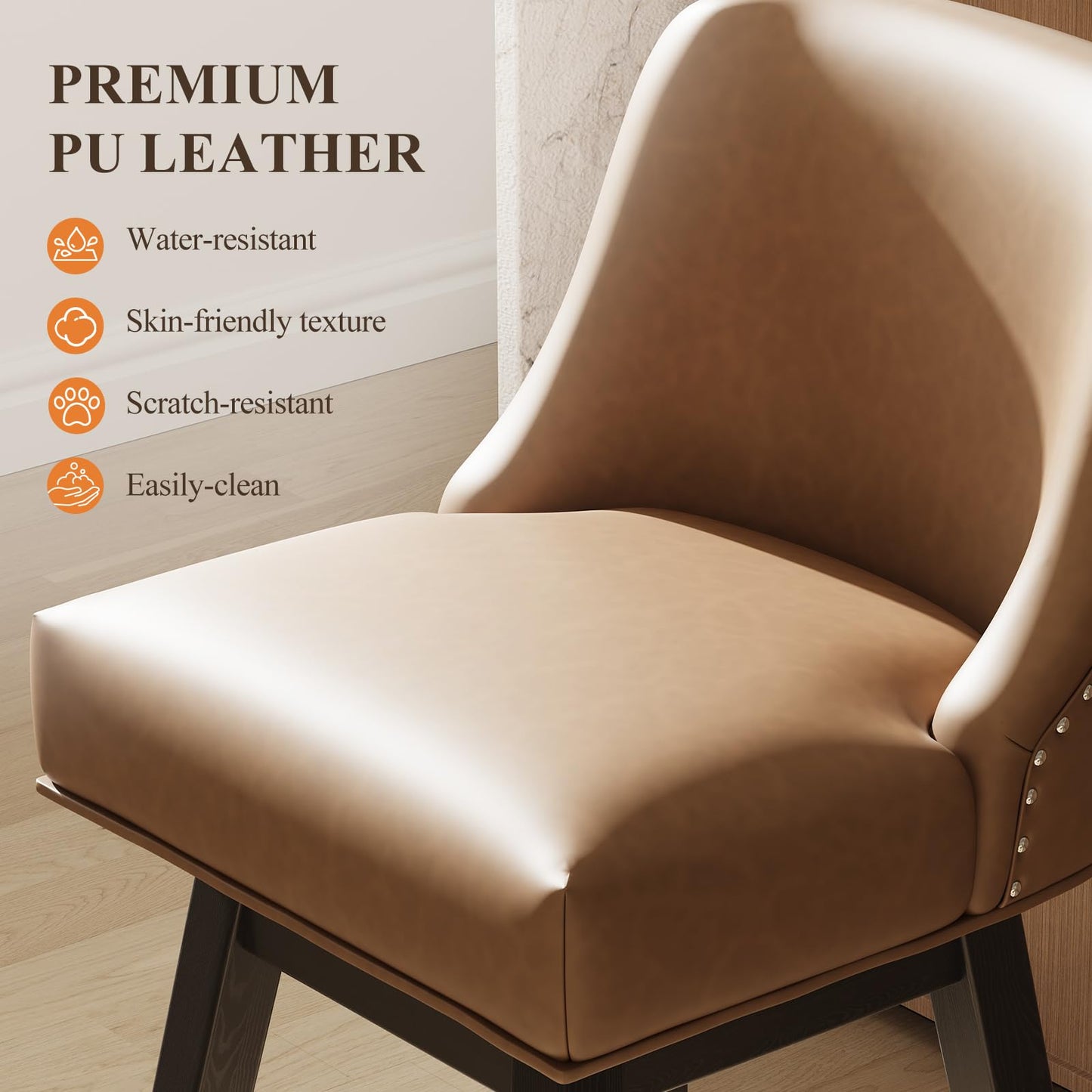 Bar Stools Set of 6, 360° Swivel Upholstered Counter Stools with Back, Wooden Frame Kitchen Bar Chairs with Nailhead Trim