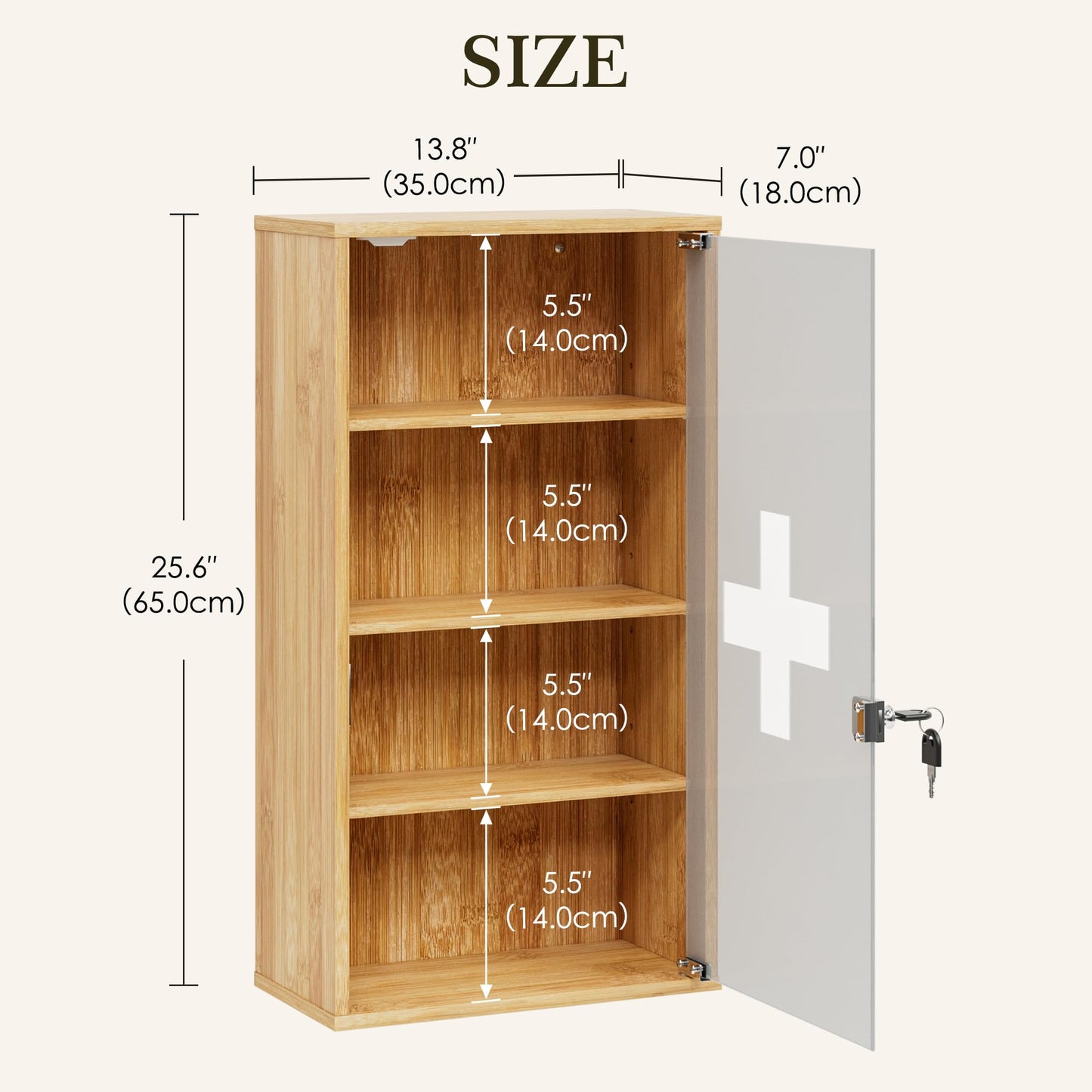 HEYZOEY Bamboo Medicine Cabinet with Lock, Wall Mounted Bathroom Storage Cabinet, Wooden Medicine Organiser for First Aid & Medicine Storage