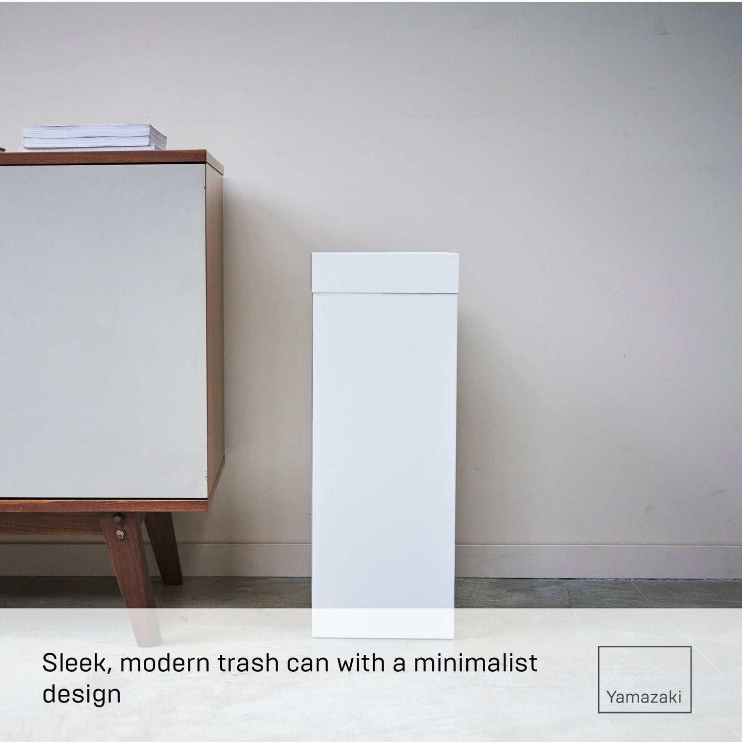 YAMAZAKI Tower Tall Trash Can, white