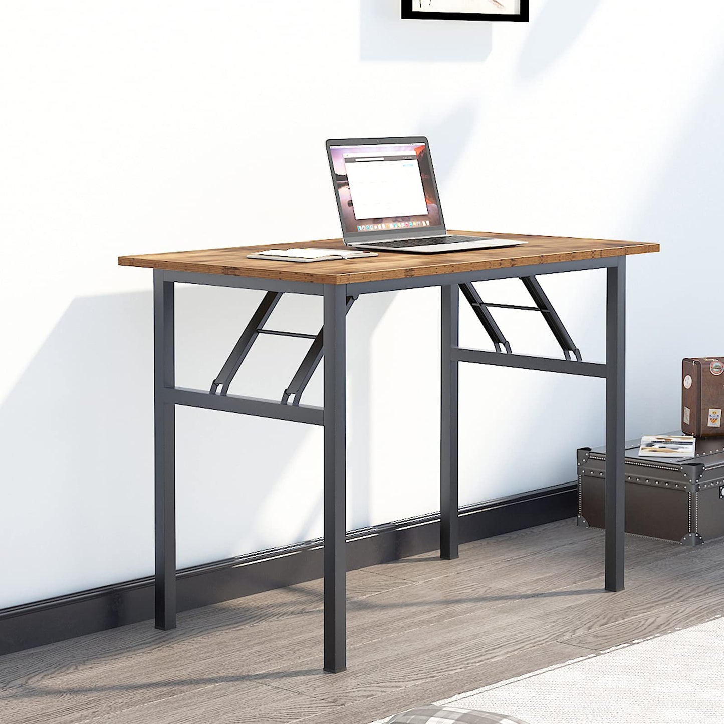 sogesfurniture Folding Table Office Study Writing Desk Computer PC Laptop Table Workstation Dining Gaming Table, No Install Needed, 100x60x75cm
