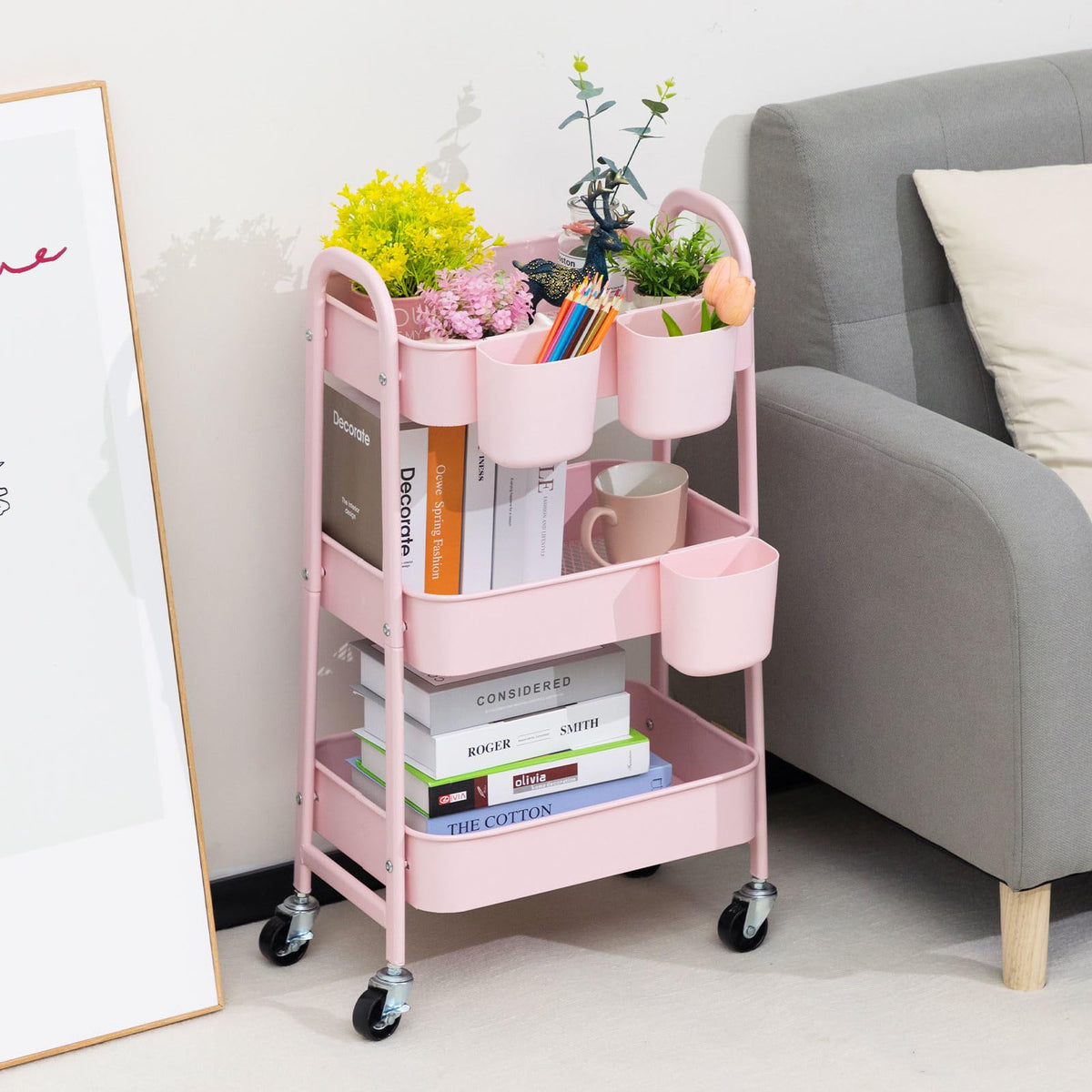 DOEWORKS Storage Trolley on Wheels Metal Kitchen Trolley Craft Trolleys