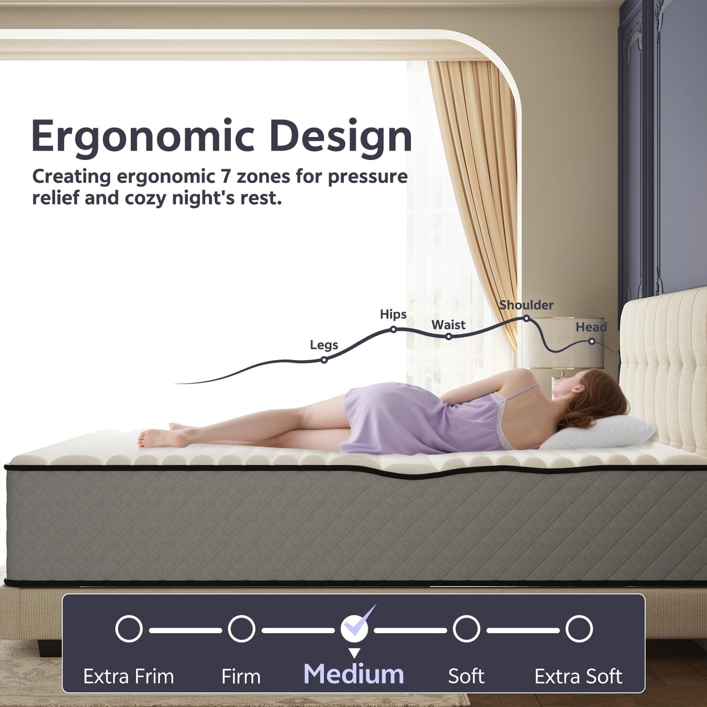 Matoresu Hybrid King Size Mattresses 5FT 25cm Medium Firm Pocket Sprung 7-Zone OEKO-TEX Certified – Motion Isolation & Pressure Relief for Back Pain