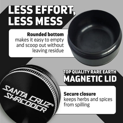 Santa Cruz Shredder Herb Grinder 3 Piece Medium 2 1/8" Superior Grip and Aluminium (Black)
