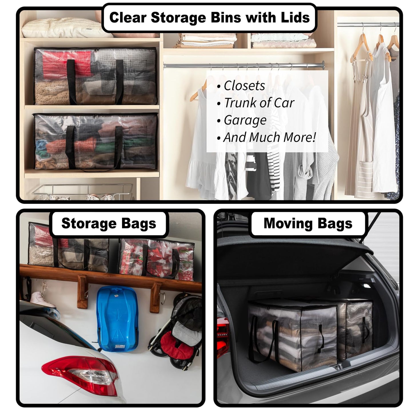 ClearSpace Heavy Duty Moving Bags or Storage Bins with Lids, Clear, 4 Pack