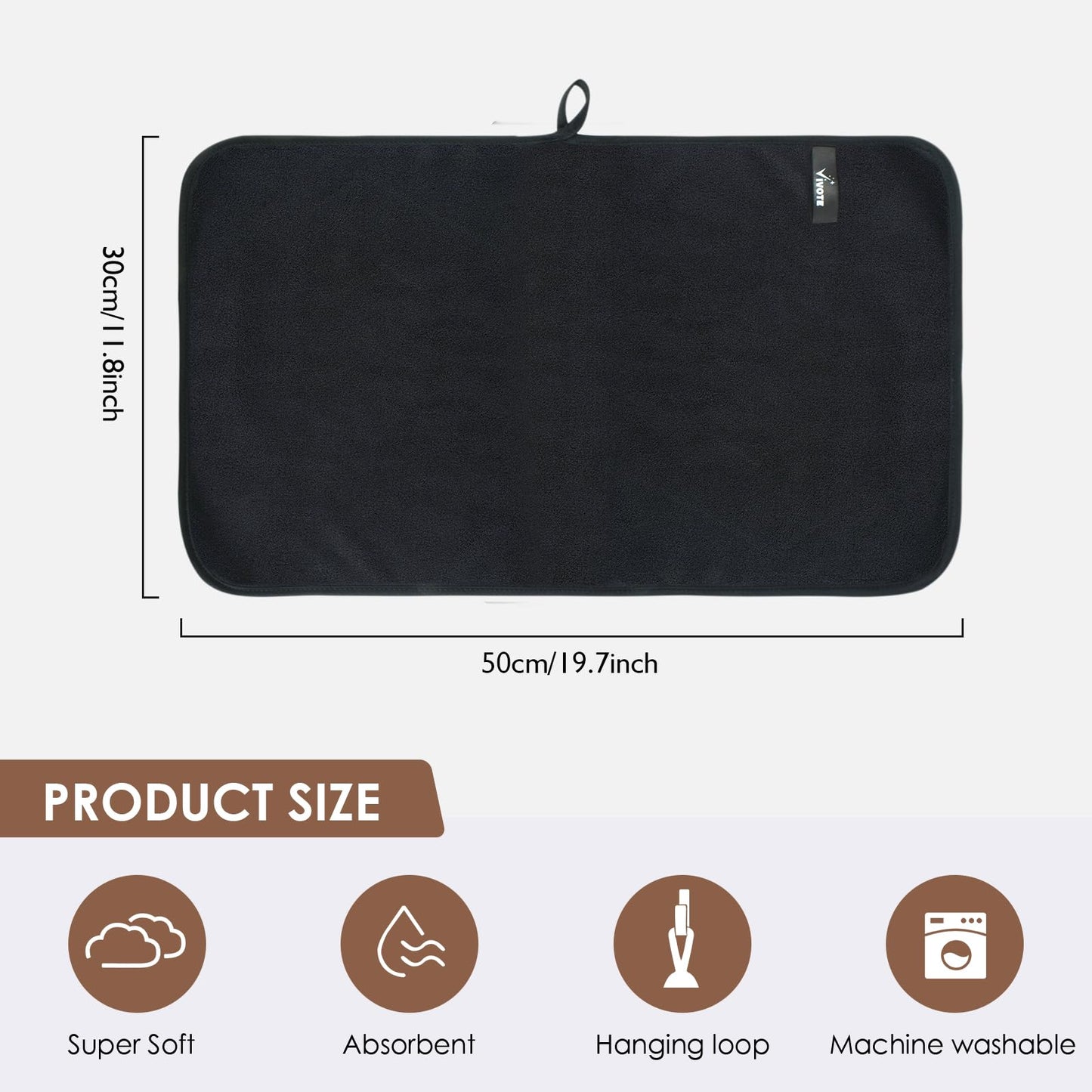 VIVOTE Microfibre Hand Towels Small Hand Towels for Kitchen Bathroom Black