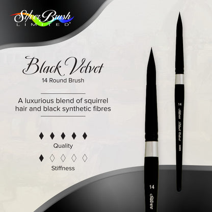 Silver Brush Limited 3000S14 Black Velvet Round Brush for Watercolour, Size 14, Short Handle