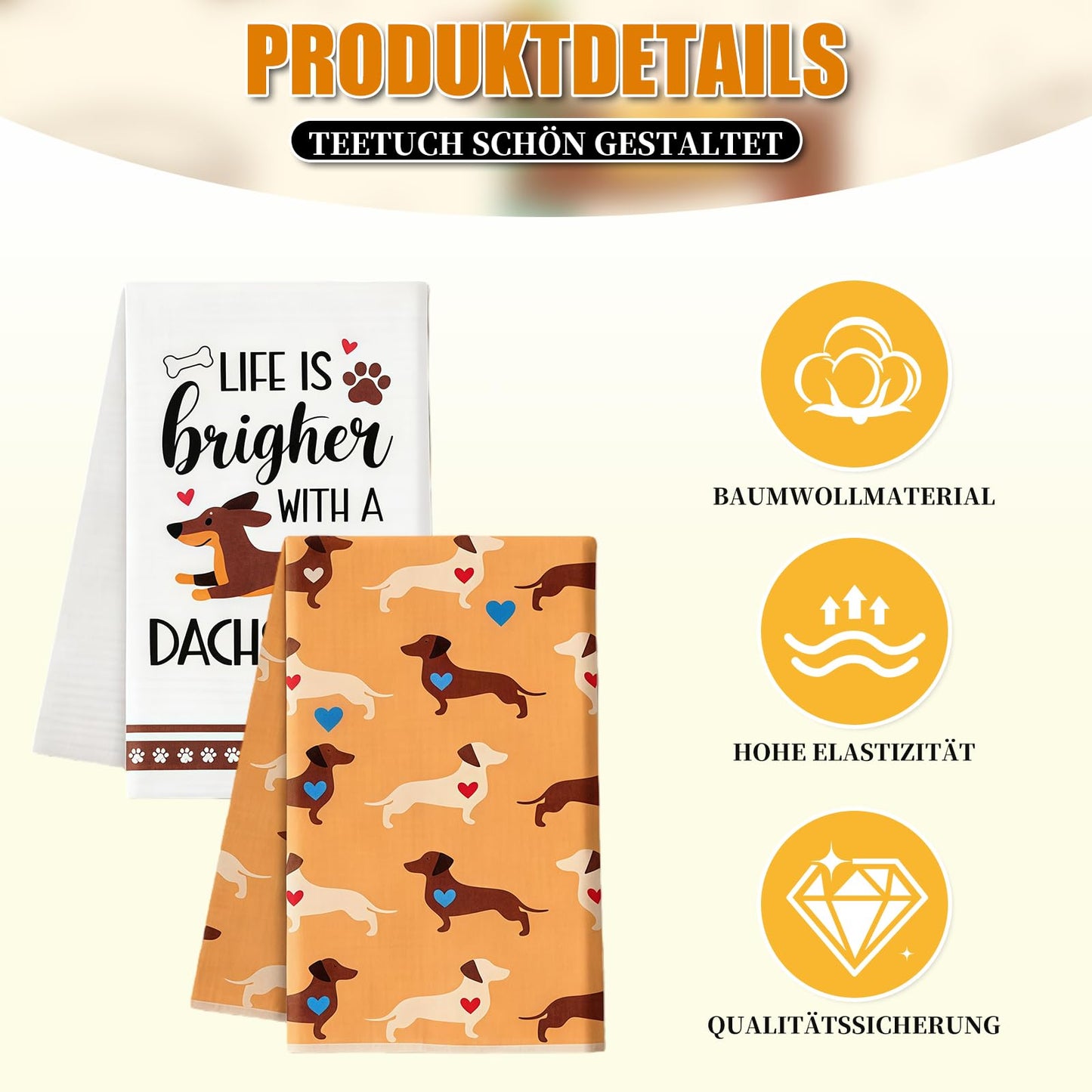 HgaftnK 4 Pack Sausage Dog Gifts Kitchen Tea Towels Set Microfibre Absorbent Dish Cloths with Cute Dachshund Gifts for Women Men Dog Lovers Home