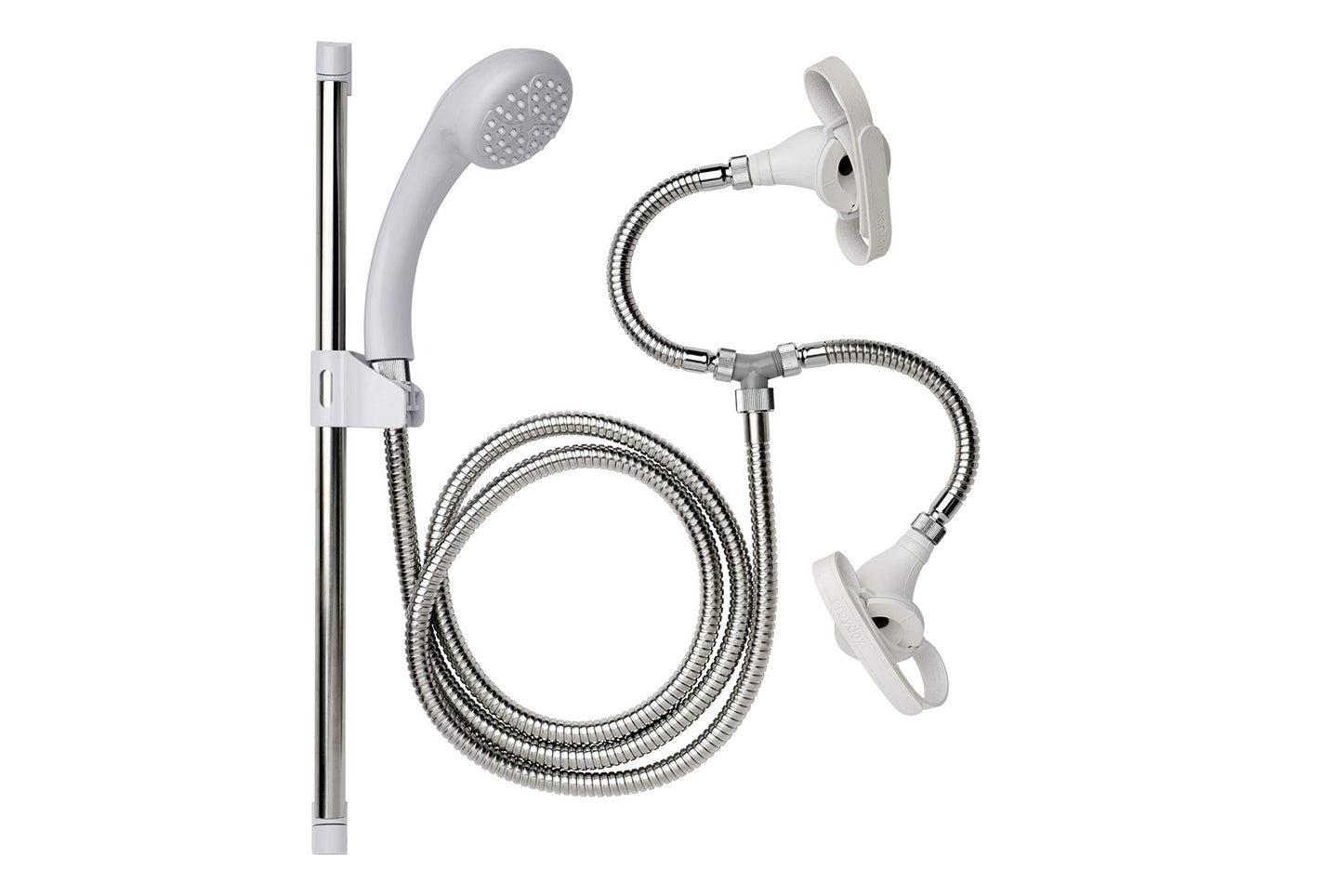 Croydex Secura Shower Head and Hose Attachment for Bath Taps - Multipurpose Stainless Steel Shower Hose, Complete Set with Riser Rail, Easy Push-On