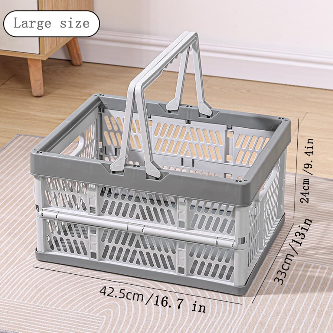 Taodyans Collapsible Storage Crate with Handles, Milk Crates, Foldable Plastic Shopping Basket, Organizer Container for Car Home Pinic