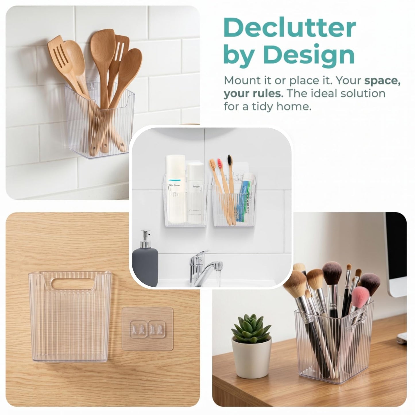WRINGKIT 6 Pack Kitchen Cabinet Door Storage Box, Self-Adhesive Wall Mounted Cupboard Organiser, Stackable Storage Organizer Holder Basket for Walls