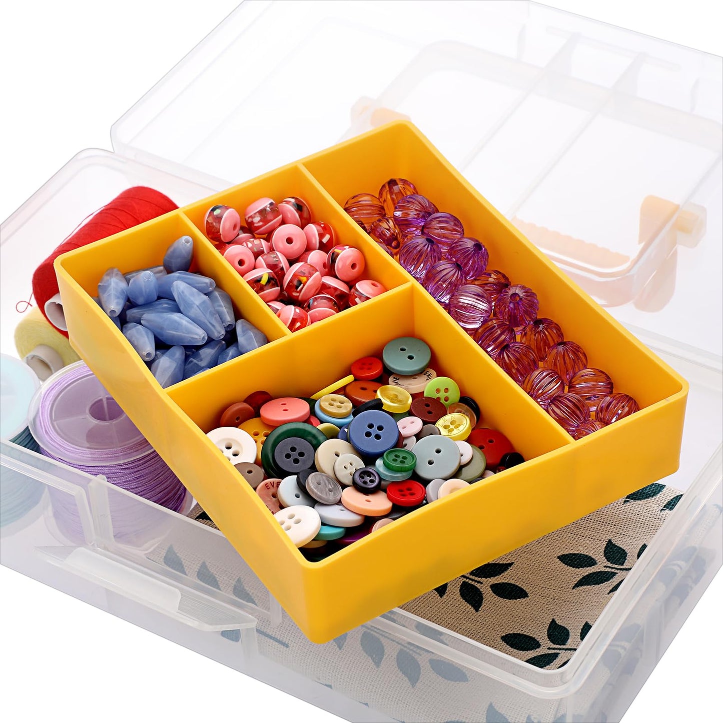 IGNPION Craft Storage Box with Removable Tray Small Plastic Tool Box Yellow