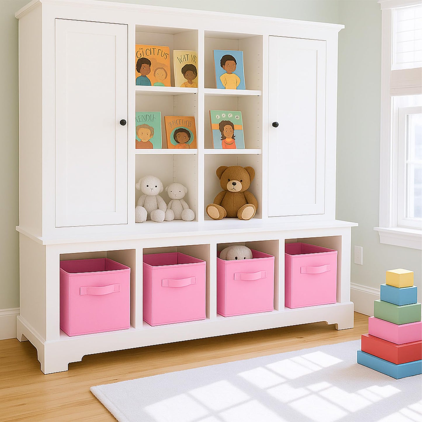 Pinkgarden Storage Box, Collapsible Fabric Storage Cube with Handles for Home, Kids Room, Closet and Toy Organization,Pack of 4