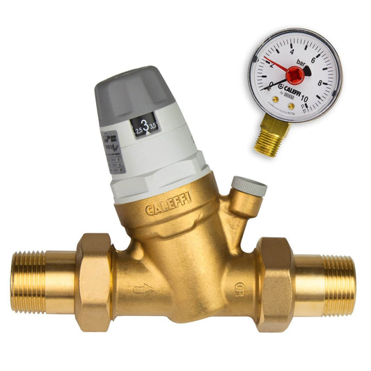 Caleffi Water Pressure Regulator 1/2 Inch DN15 Pressure Reducer for Water with able Cartridge and Pressure Gauge, Pressure Reducing Valve, Pressure