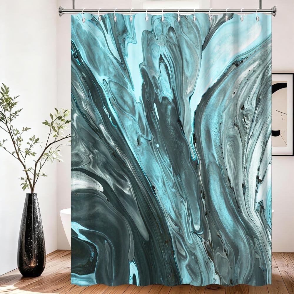 Xiaoterna Modern Abstract Luxury Shower Curtain Dark Green Marble Textured Waterproof Bathroom Curtain 3D Minimalism Gradient Ombre Machine Washable