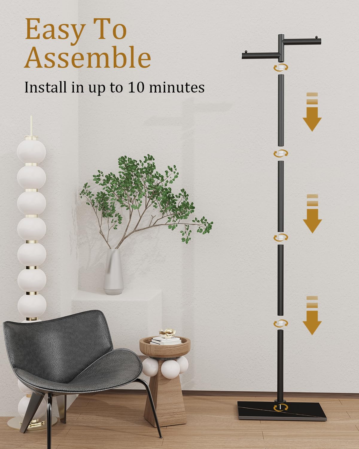 ENUMAIL Freestanding Metal Coat Racks with Natural Rock Base,175cm,Black