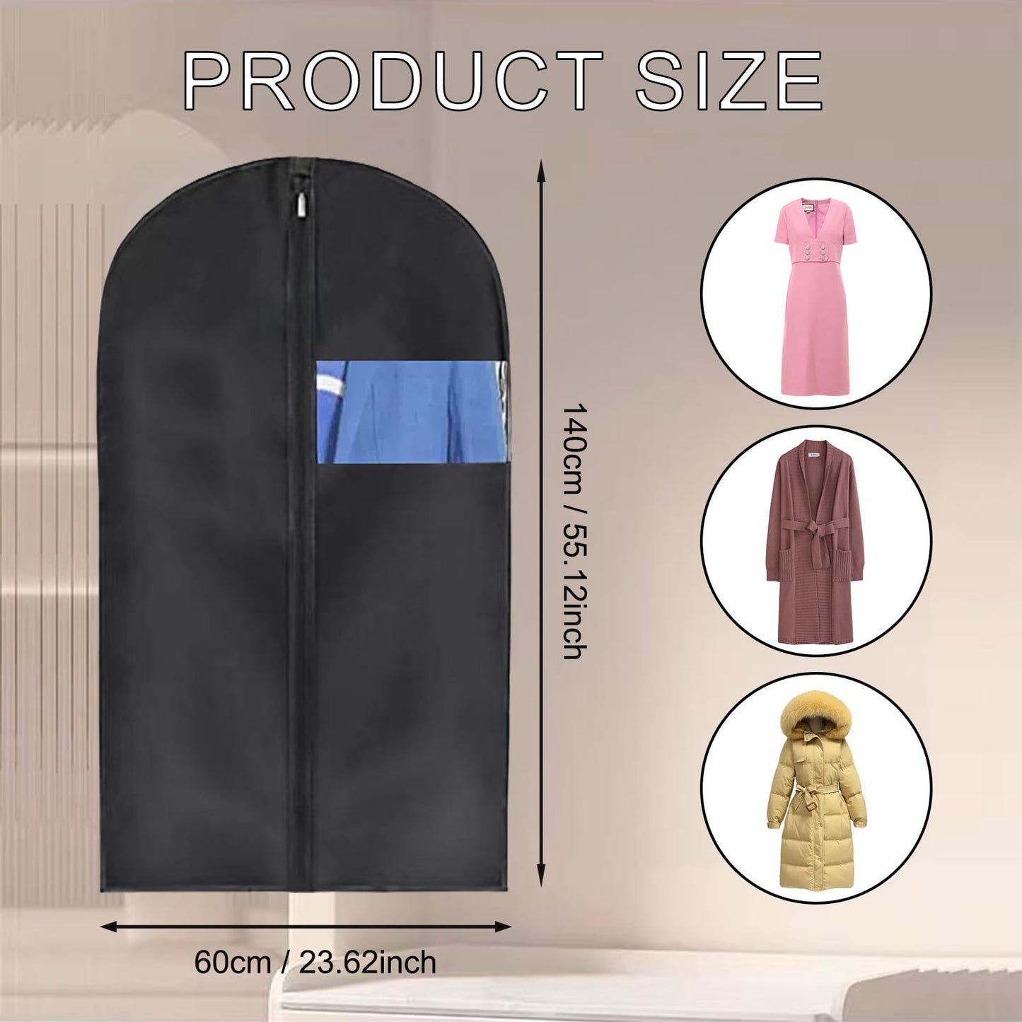 YMWALK 2-Pack Breathable Garment Bags, Long Suit Covers, Dustproof and Waterproof Storage with Zipper, Ideal for Suit, Coat, and Dress Protection