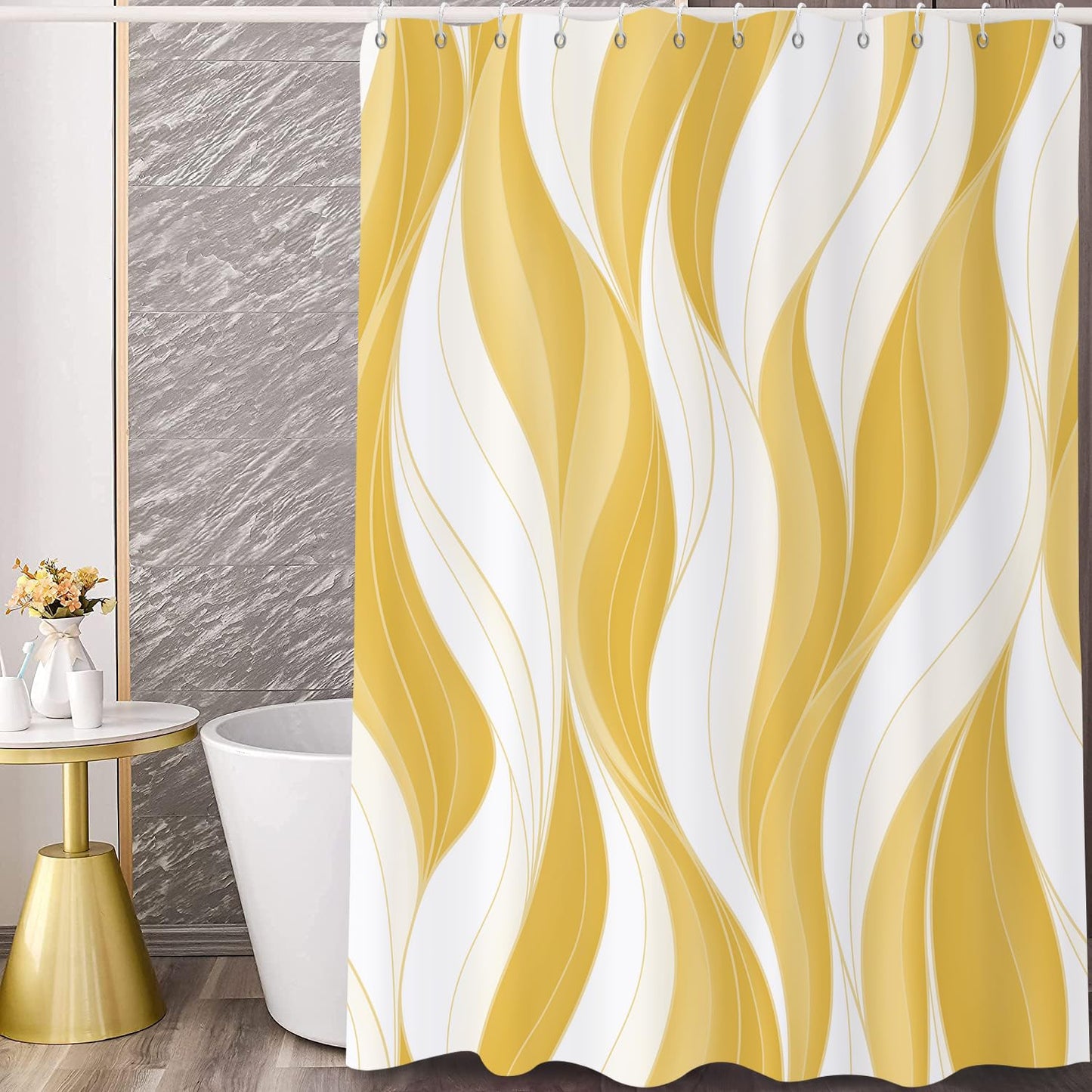 GCIREC Shower Curtain, 180x180cm, Modern Abstract Yellow White Ombre Striped Minimalist Art Waterproof Fabric Machine Washable Bathroom Curtain with