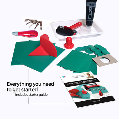 Complete Lino Cutting & Printing Set (30-Pieces)  by Zieler - Ideal for Projects Such as Greeting Cards, Stamps & Much More. Includes Starter