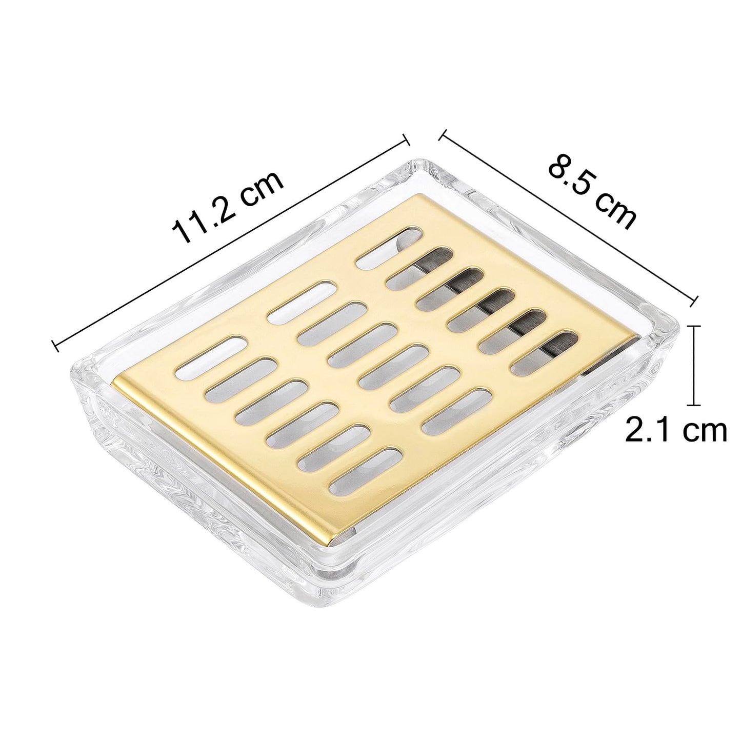Glass Soap Dish (11.3 x 8.5 x 2.4cm) Stainless Steel Soap Holder for Bathroom and Shower Double Layer Draining Soap Box (Gold tray)