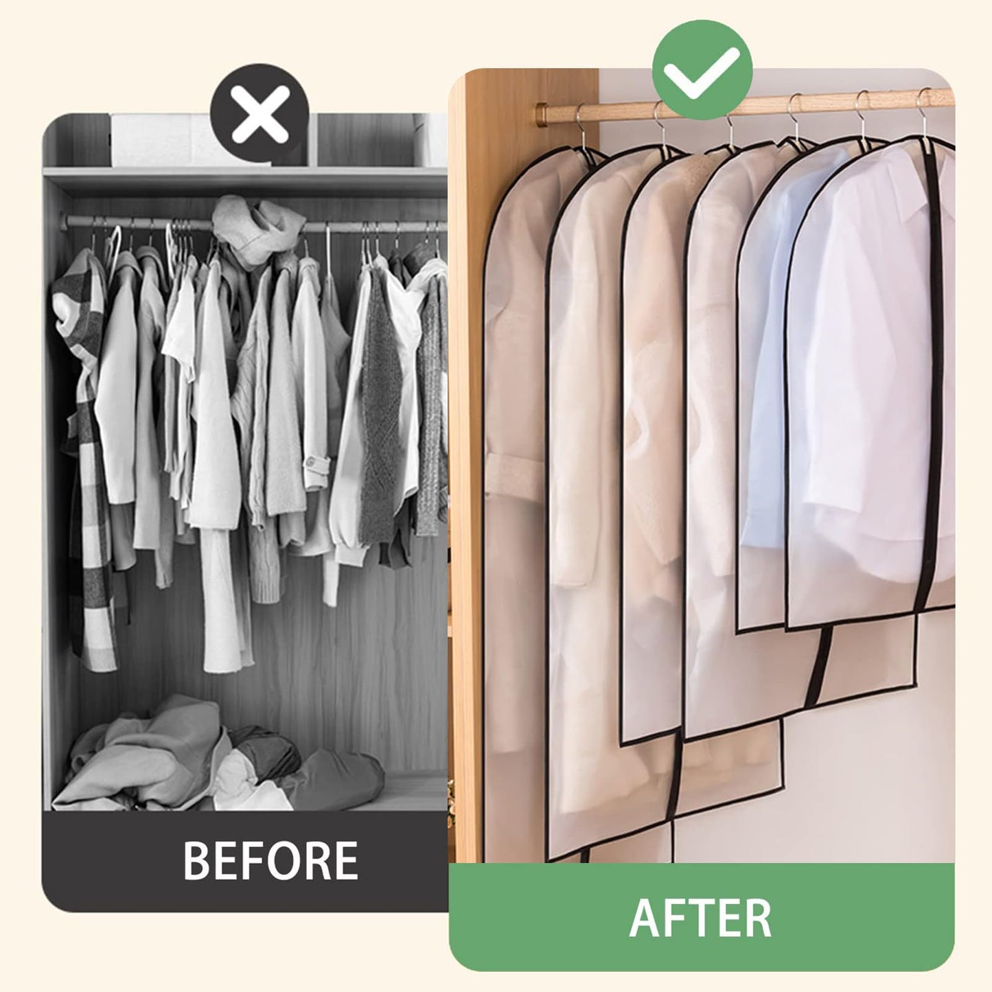 2 Pack Waterproof-Dustproof-Protector Dress Bags Covers - 60 * 140cm Long Dustproof Garment Bags for Long Dress Clothes