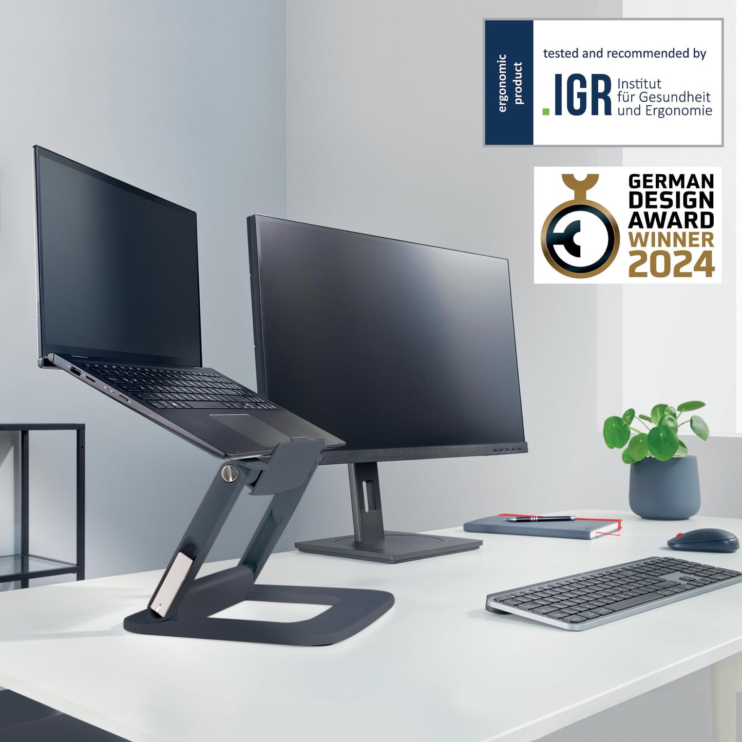 Leitz Height Adjustable Multi-Angle Laptop Stand, 80% Recycled Plastic, Six Pre-Set Height & Angle Combinations, Compact Footprint, 100% Recyclable