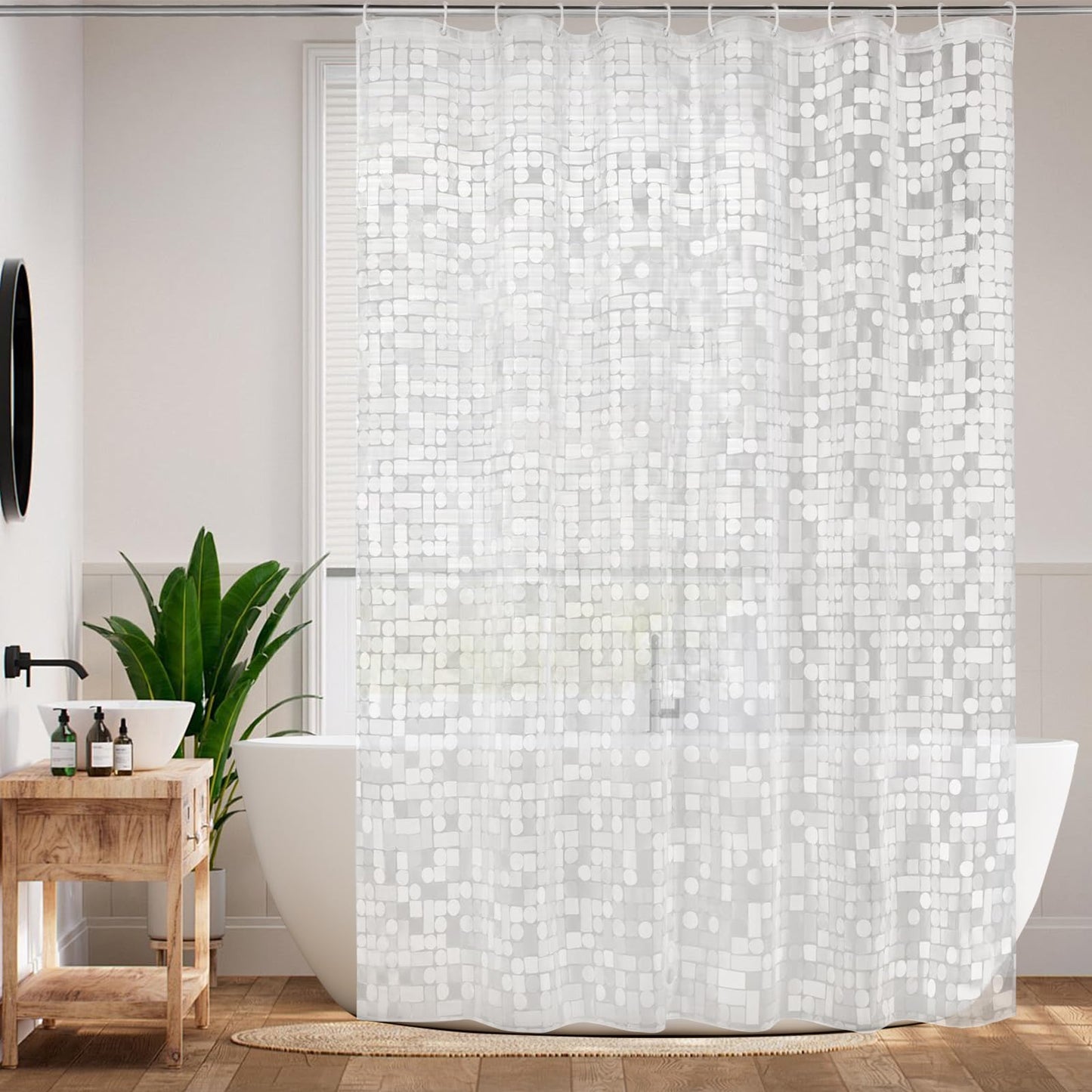 BANLMEYD Shower Curtain, 3d Geometry PEVA Bathroom Curtains Shower Curtains Mould Proof Resistant 180x180cm with Metal Grommets for Wet Rooms, Shower