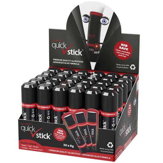 Quick Stick Glue Sticks Original 9g, Pack of 30 Glue Sticks, Quality Adhesive Gluestick, Ideal Strong-hold for Paper, Card, Textiles, Crafting Glue,