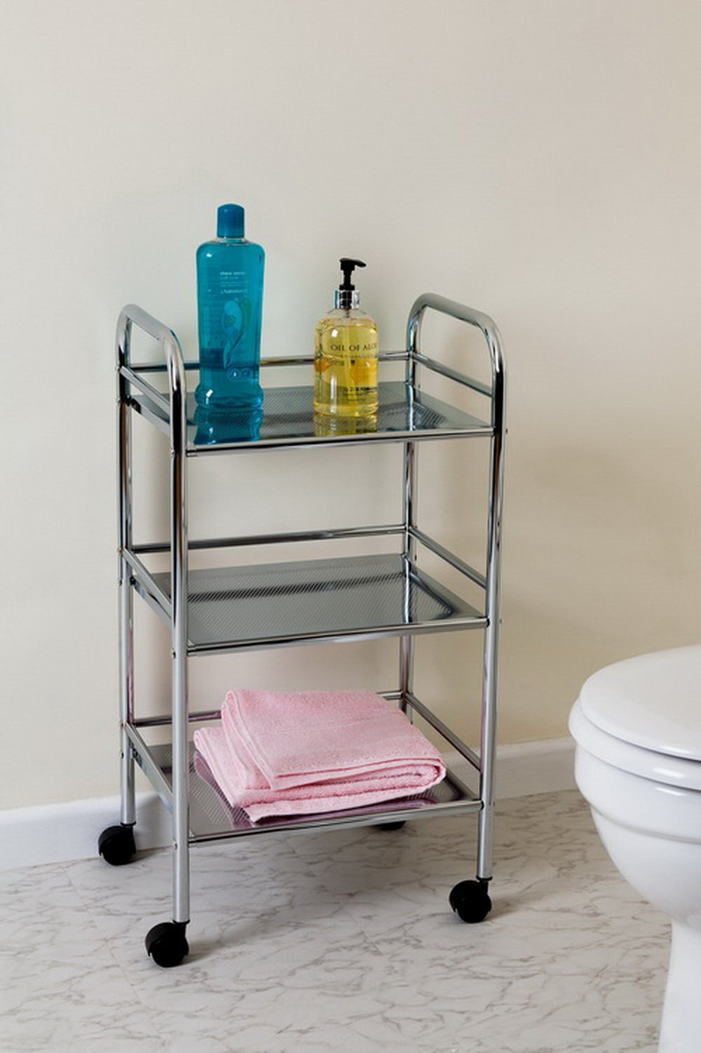 Aspect BR013 BATHROOM/KITCHEN STORAGE-LUCY 3 TIER SHELF TROLLEY-CHROME FINISH, Metal, 40x32x74cm