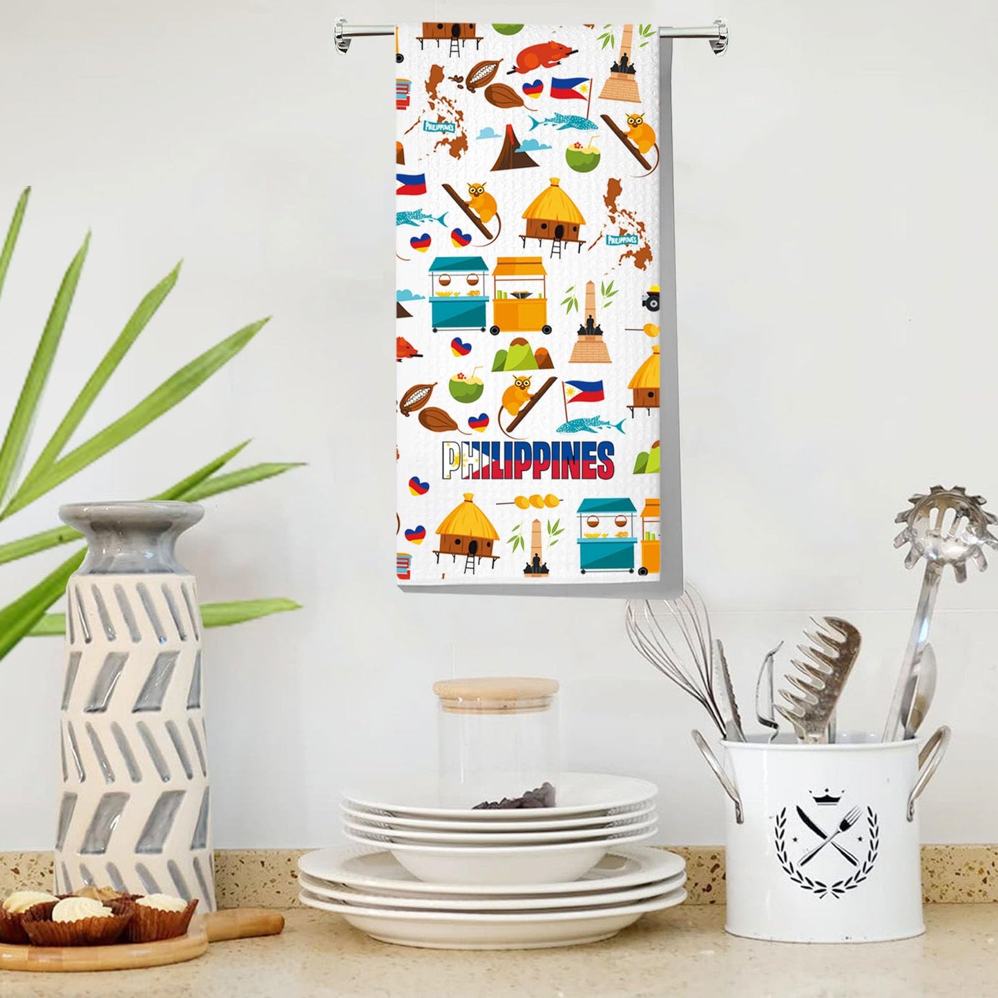 LEVLO Philippines Kitchen Towel Philippines Trip Gift Philippines Travel Culture Dish Towels Filipina Philippine Housewarming Gift (Philippines Towel)
