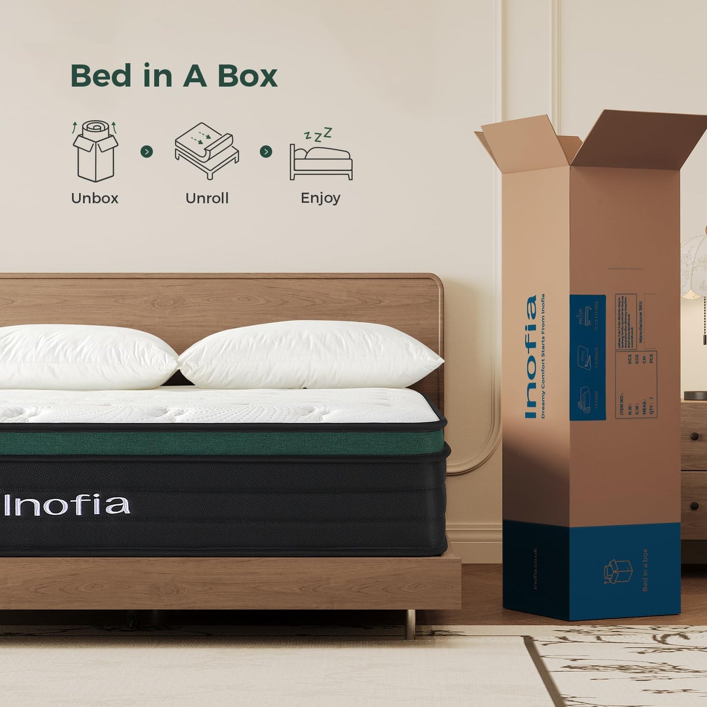 Inofia Single Mattresses 3FT, 10.6 Inch Hybrid Mattress with Zoned Pocket Spring, Triple-Layer Support System for Enhanced Pressure Relief and Spinal