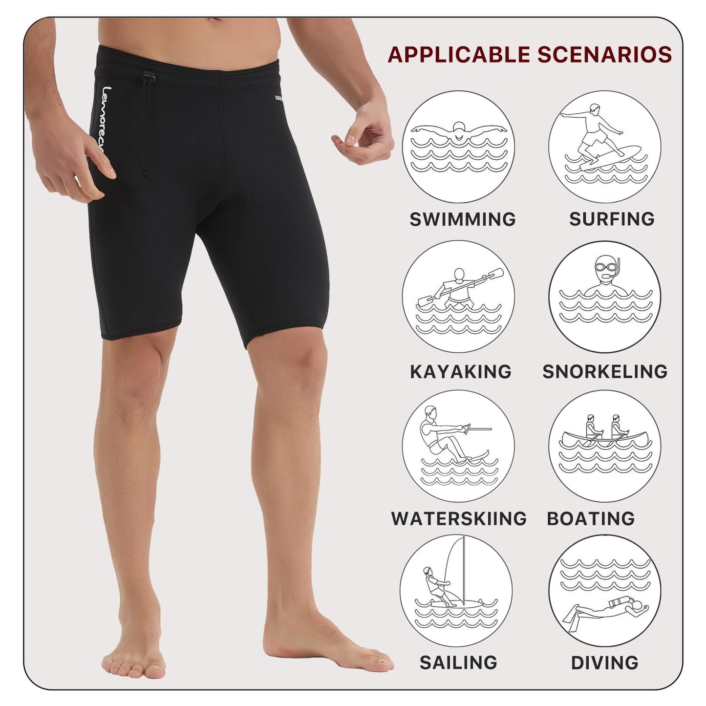 Lemorecn Wetsuits Pants Shorts 3mm Neoprene Canoeing Swimming Pants(UK1035-3XL)