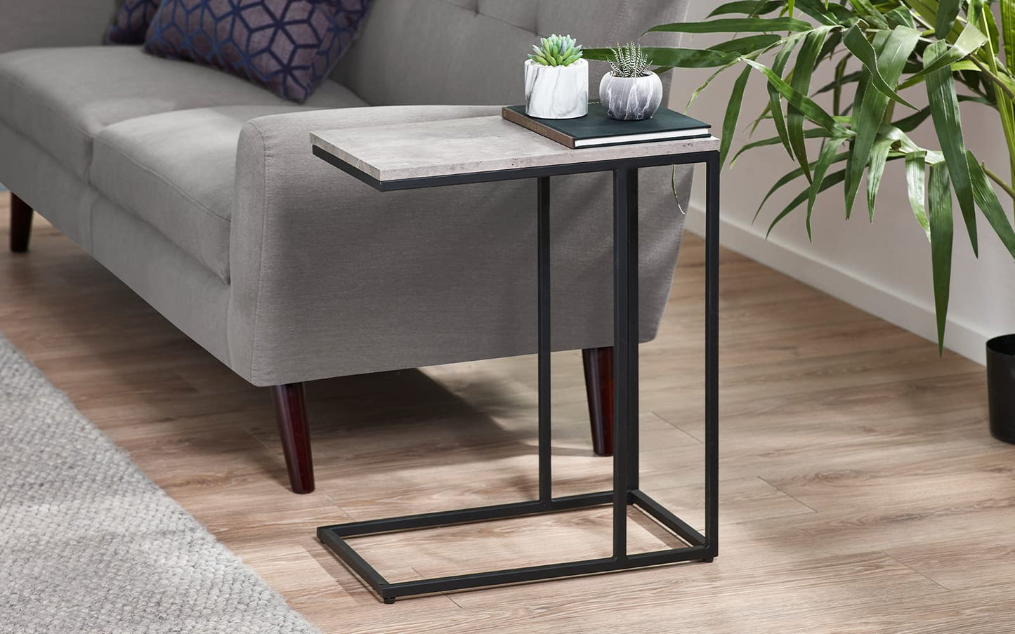 Julian Bowen Staten Drinks Table, Concrete Effect/Black